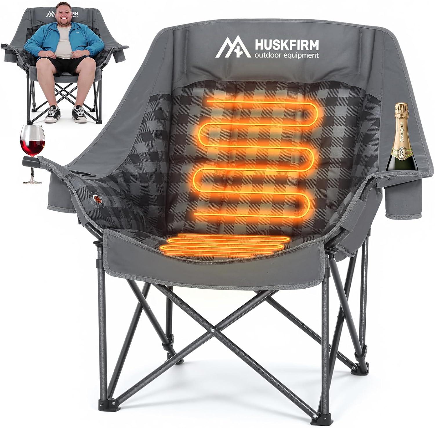 Outdoor Oversized Camping Chair - Extra-Large Heated Camp Chair for Adults