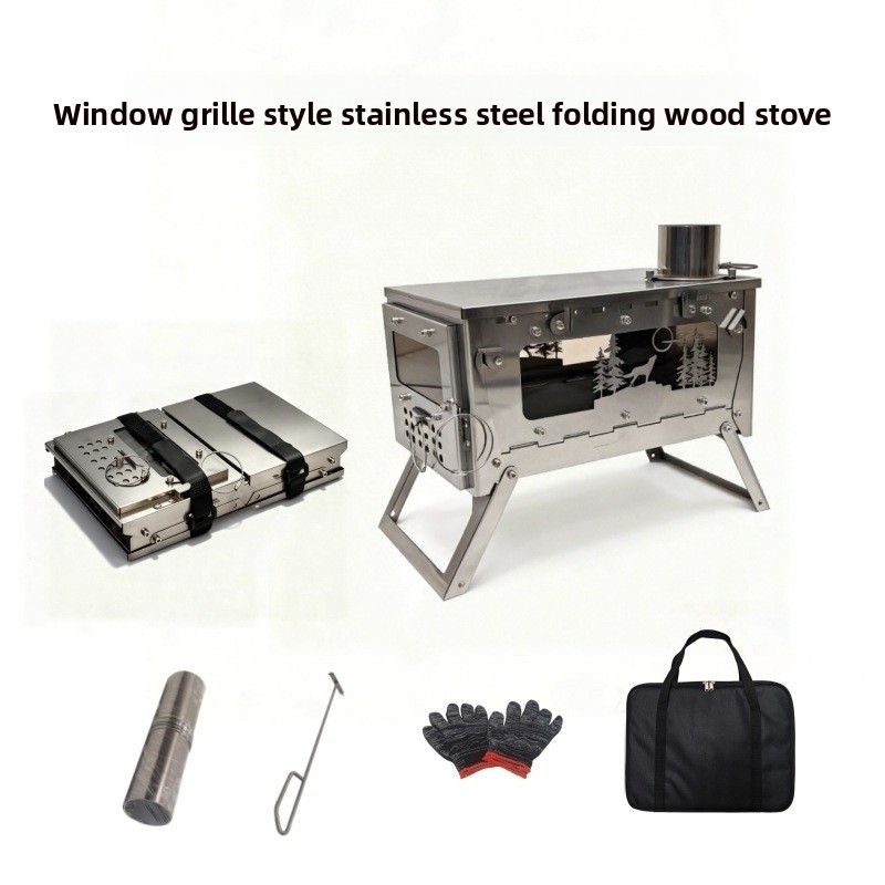 Outdoor Camping Wood Burning Stove - Stainless Steel Foldable Portable Wood Stove