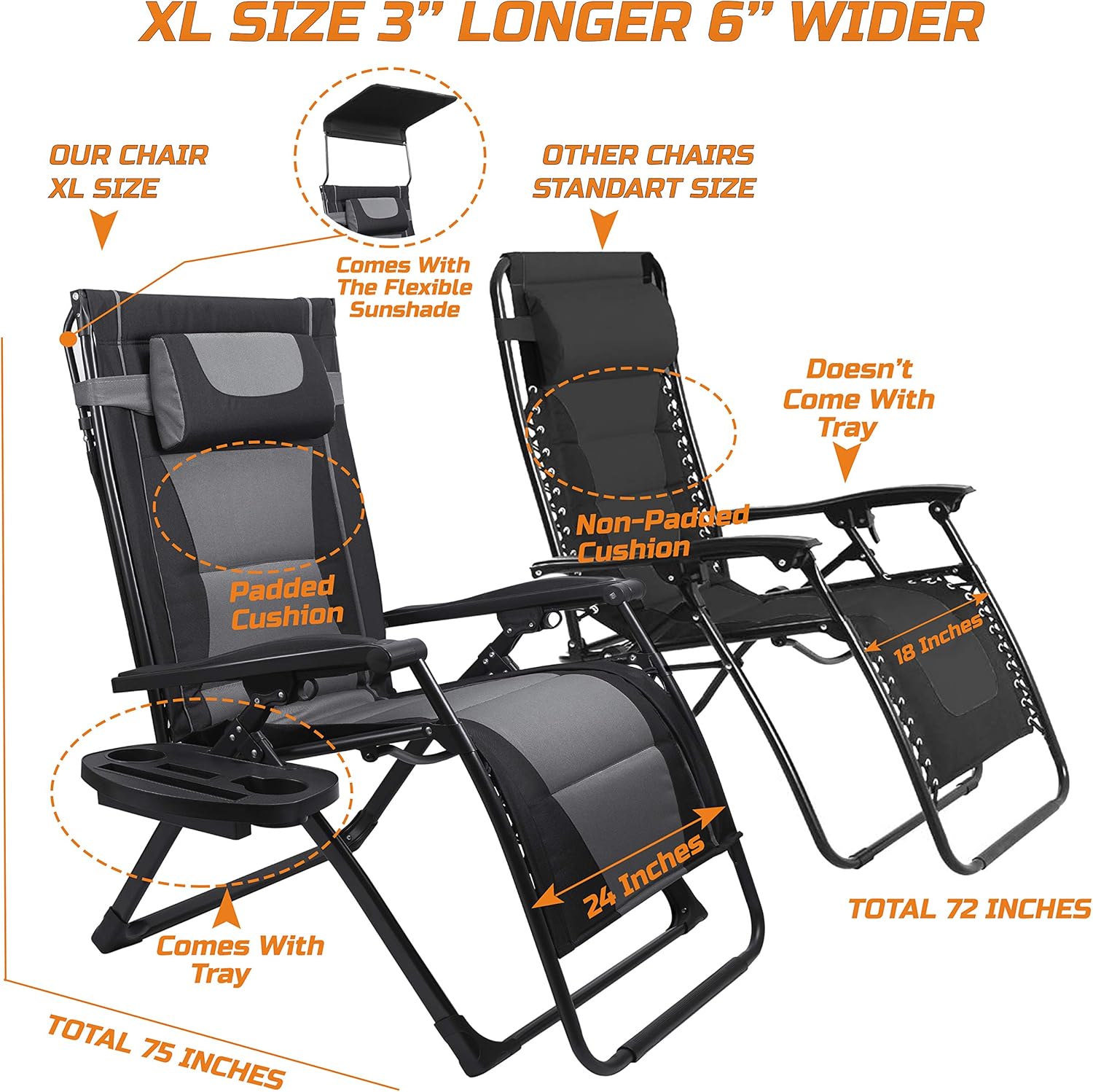 Outdoor Oversized Camping Chair - XXL Oversize Recliner Folding Chair for