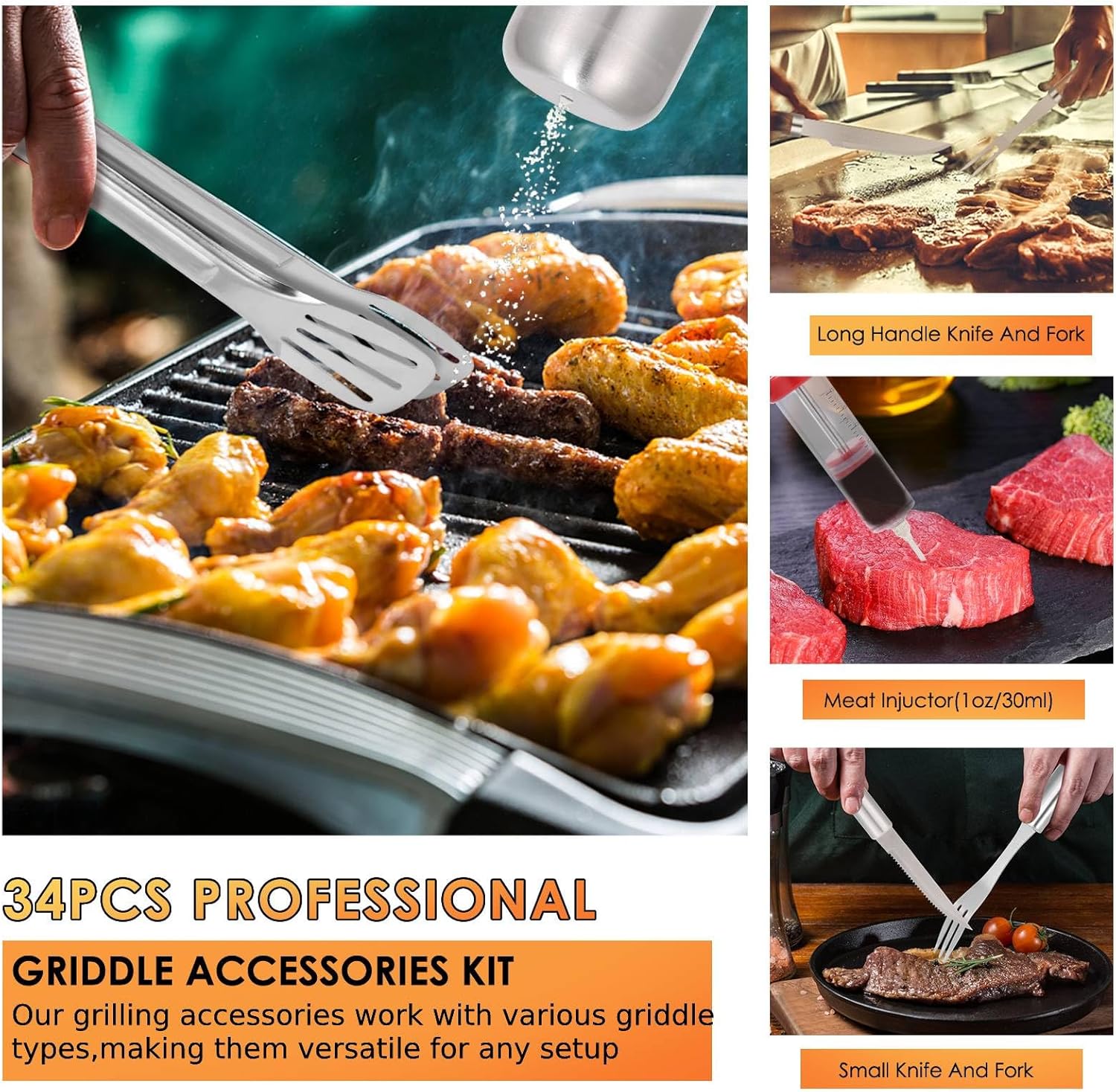 34Pcs Heavy Duty Grill Tools S - Outdoor Camping Utensils 评论和价格